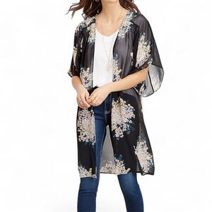 Maurices Black Floral Long Kimono Black Pink Yellow Blue Size 0